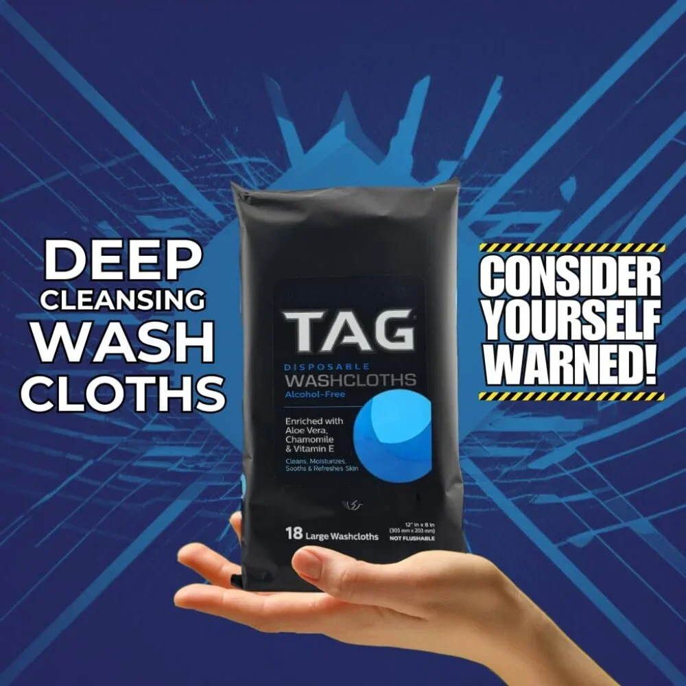 90 TAG Disposable Washcloths Alcohol-Free w/Aloe Vera, Vitamin E,‎ Chamomile (5)